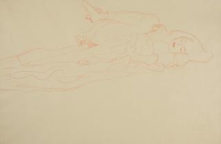 Gustav Klimt - Liegender Halbakt nach rechts