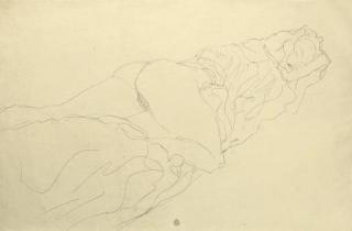 Gustav Klimt - Liegender Halbakt nach rechts