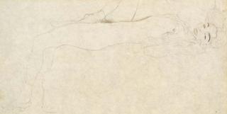 Gustav Klimt - Liegender Halbakt nach rechts