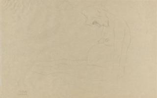 Gustav Klimt - Mit ausgestreckten Beinen nach links sitzende nackte Schwangere, Studie zu \