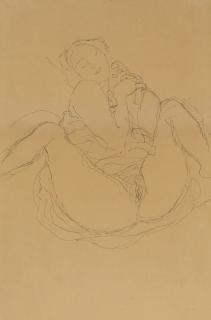 Gustav Klimt - Mit verschränkten Händen sitzender Halbakt