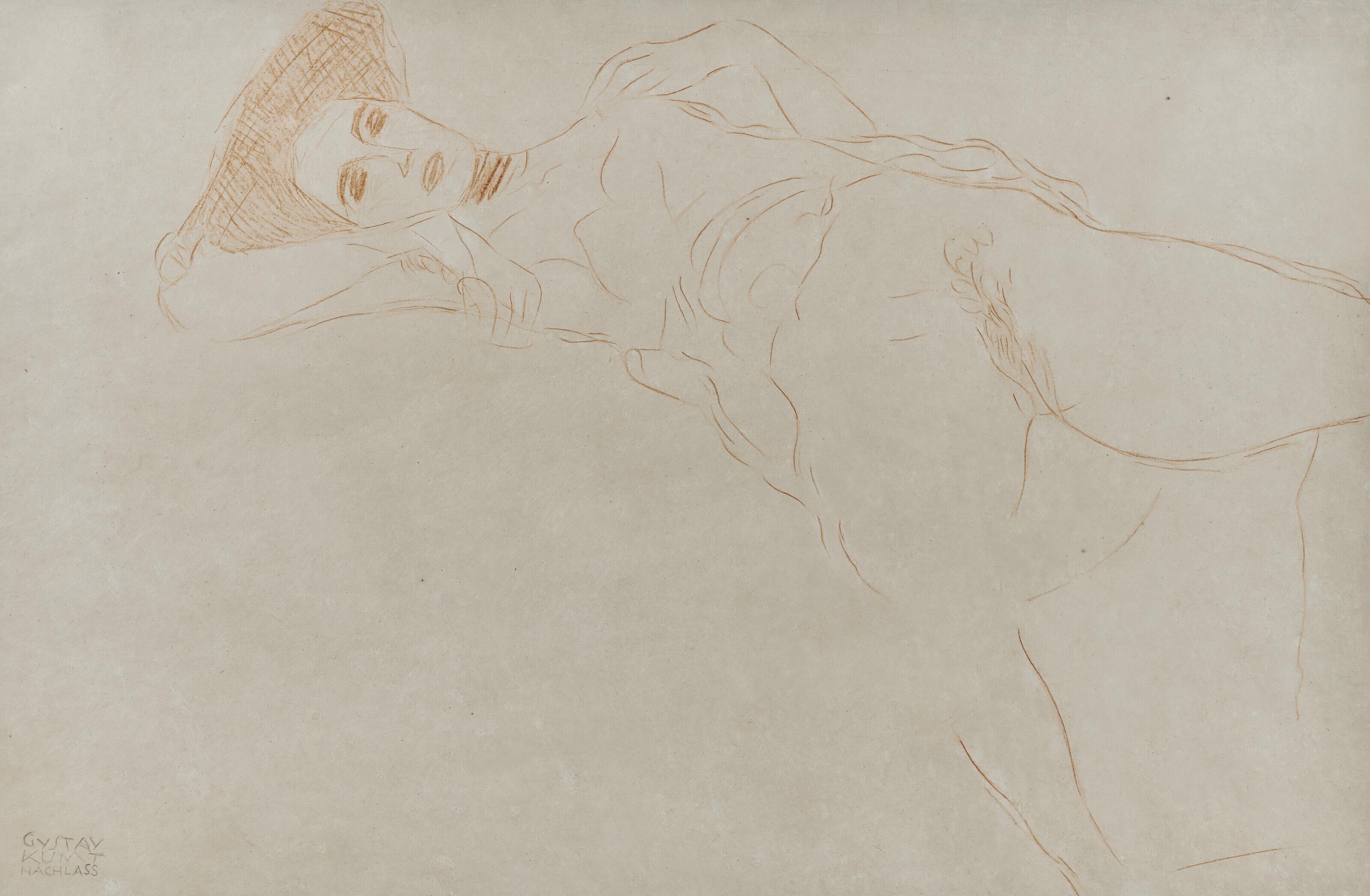 Gustav Klimt - Nach links liegender Akt mit gespreizten Beinen