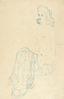 Gustav Klimt - Nach Links Sitzender Halbakt (Half Nude To The Left)
