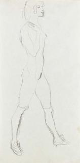 Gustav Klimt - Schreitende; Mit Strüpfen, Die Rechte Hand An der Schulter