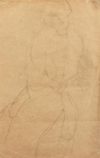 Gustav Klimt - Sitzend von vorne, den Kopf etwas nach links geneigt (Hermine Gallia)