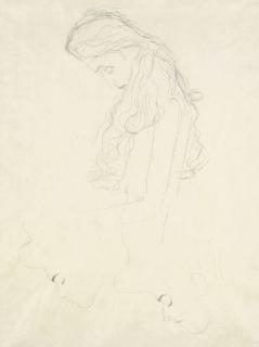 Gustav Klimt - Sitzende im Profil, zwei Studien eines weiblichen Profilkopfs