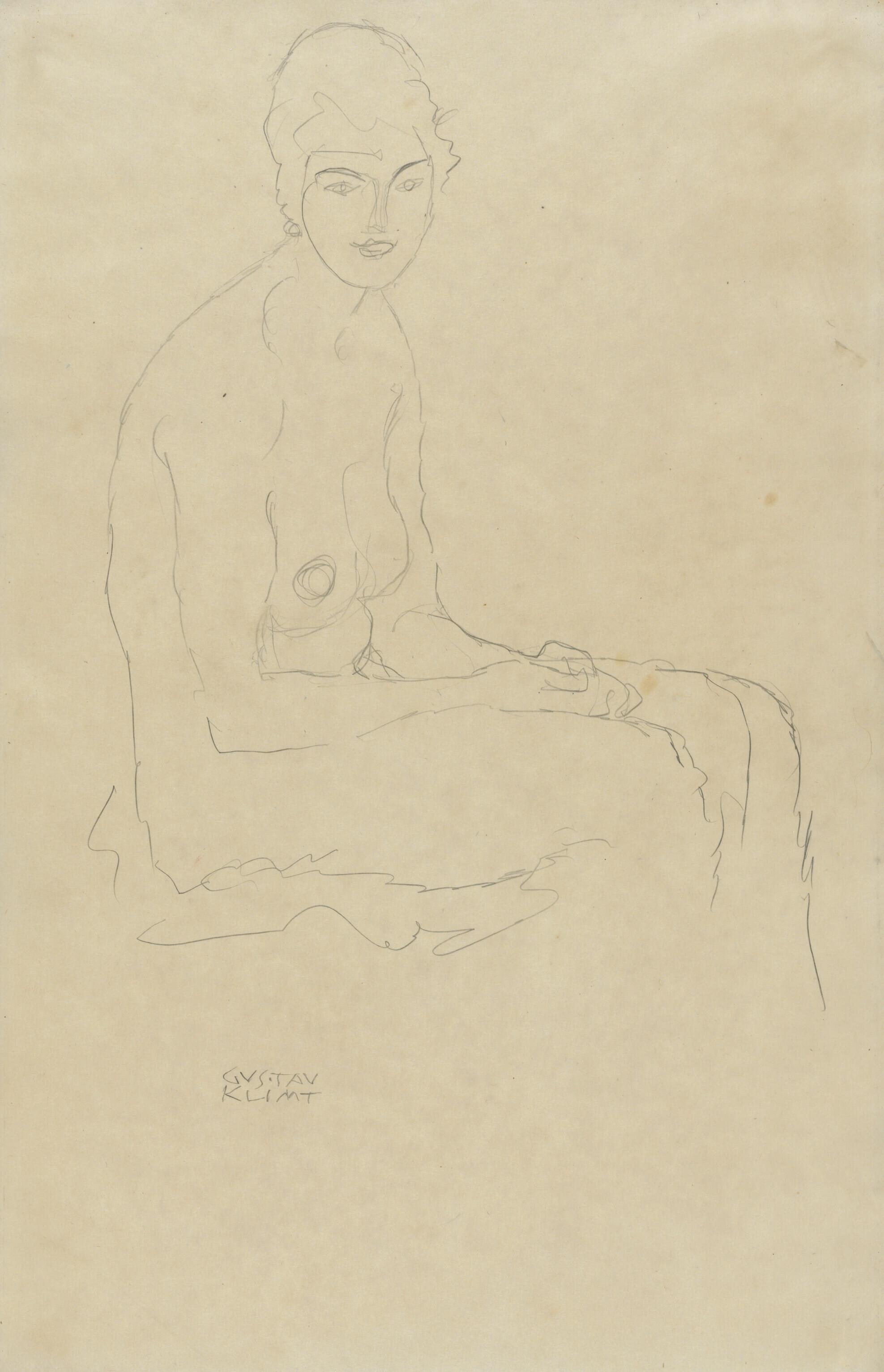 Gustav Klimt - Sitzender Akt nach rechts
