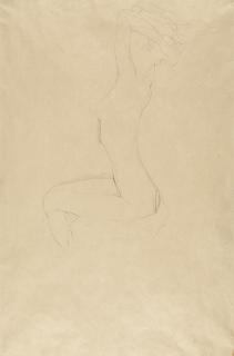 Gustav Klimt - Sitzender Mädchenakt mit erhobenen Armen.