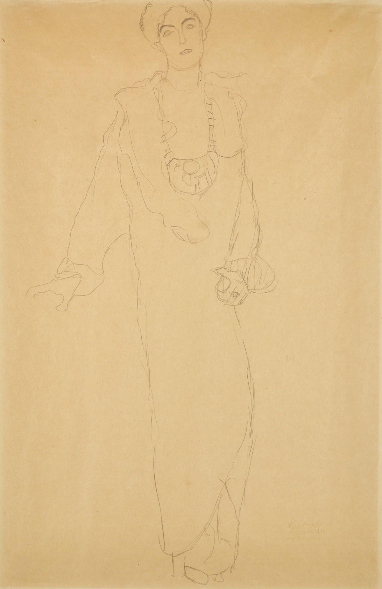 Gustav Klimt - Stehend von vorne, die Rechte abgestützt (Bildnis Paula Zuckerkandl) (Standing from the Front, the Right Hand Supported (Portrait of Paula Zuckerkandl))