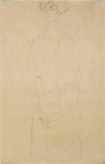 Gustav Klimt - Stehende Dame von vorne, den Kopf nach links
