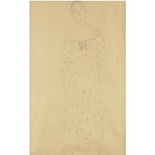 Gustav Klimt - Stehende Dame Von Vorne, Mit Gemustertem Kleid (Standing Lady Frontal View, With Patterned Dress)