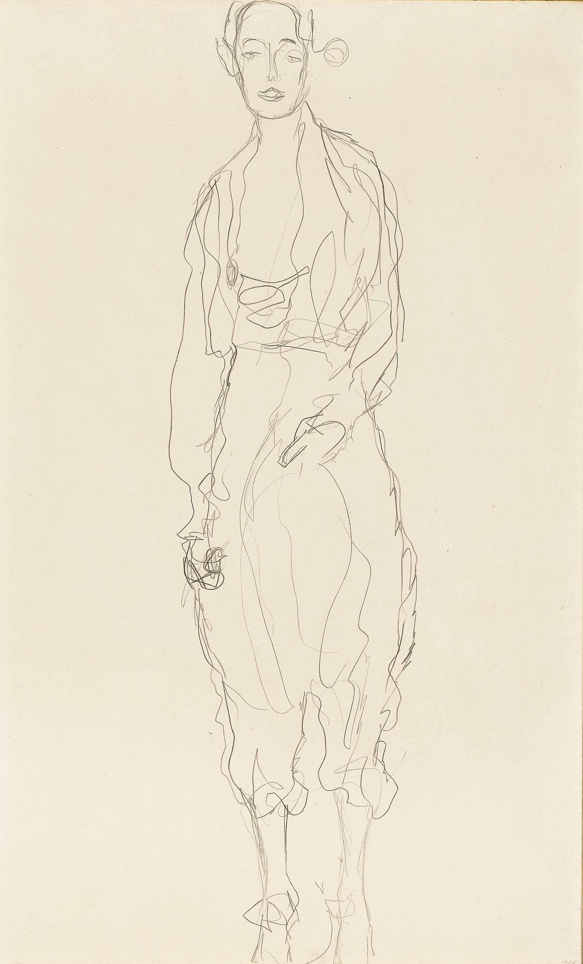 Gustav Klimt - Stehende Frau in Hosen von vorne