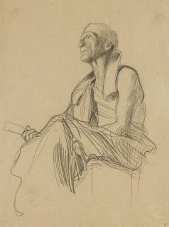 Gustav Klimt - Stehende Mit Waagrechtem Rechten Und Erhobenem Linken Arm (Standing Woman With Extended Right Arm And Raised Left Arm); Sitzender Mann Nach Links (Seated Man Turned To The Left): A Double-Sided Drawing