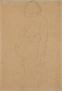 Gustav Klimt - Stehender dicker Frauenhalbakt nach links (large standing semi-nude turned to the left)