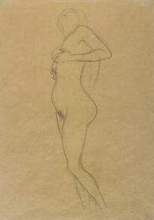 Gustav Klimt - Stehender Frauenakt Nach Links, Die Hände An Der Brust (Standing Nude Turned To The Left, With Hands On Her Chest)