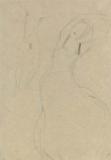Gustav Klimt - Tanzender Akt mit erhobenen ausgebreiteten Armun und bekleidete Tänzerin (recto); Landschaftsstudie (verso)