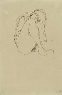 Gustav Klimt - Tod und Leben (Zusammengekauert sitzender Halbakt nach rechts)