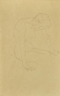 Gustav Klimt - Vorgebeugt Sitzender Weiblicher Akt, Studie Im Zusammenhang Mit \