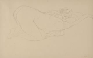 Gustav Klimt - Zusammengekauerter Halbakt nach rechts