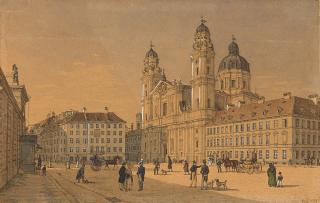 Gustav Kraus - Blick auf die Fassade der Theatinerkirche und den davorliegenden