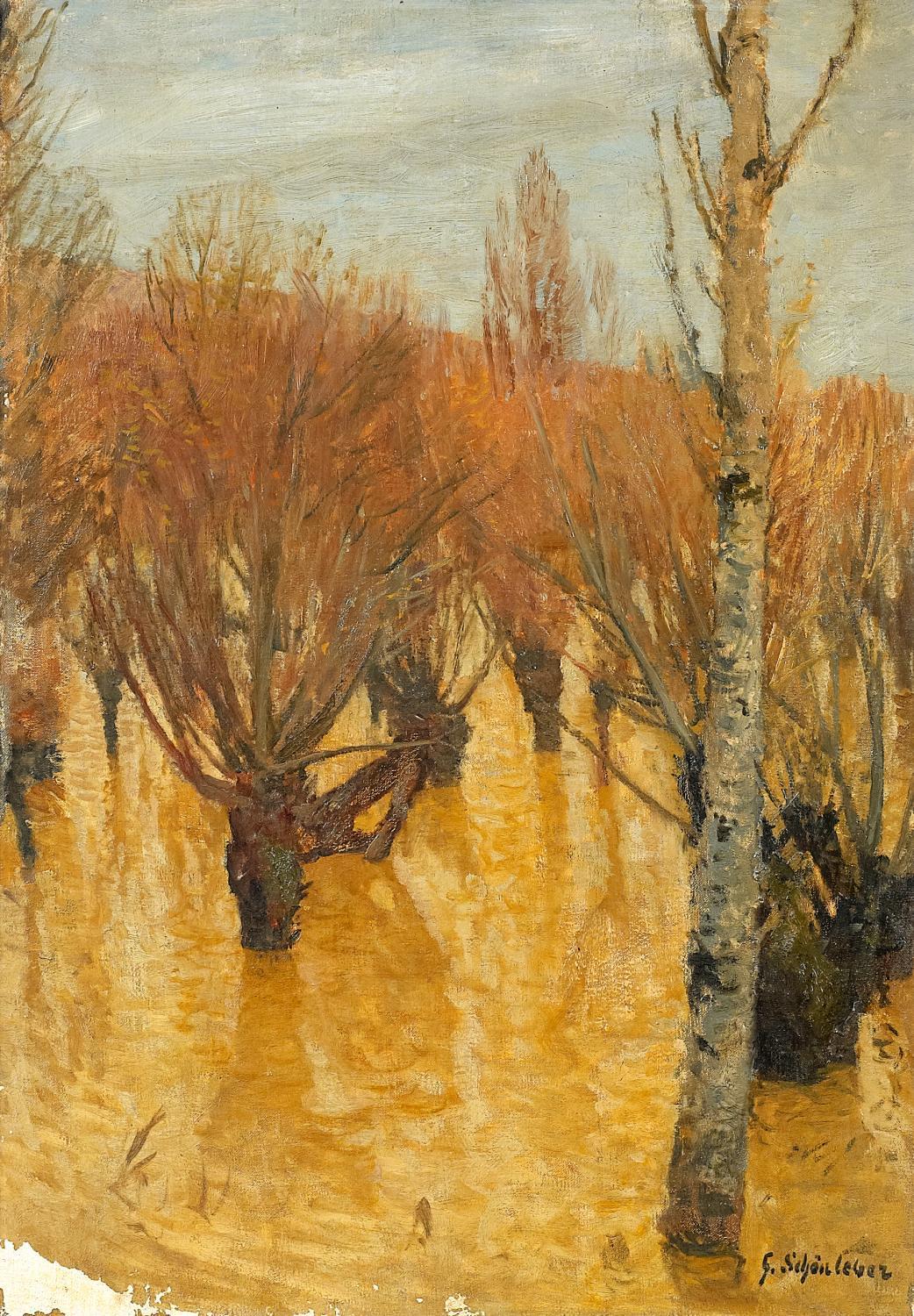 Gustav Schönleber - Weidenbäume im Hochwasser