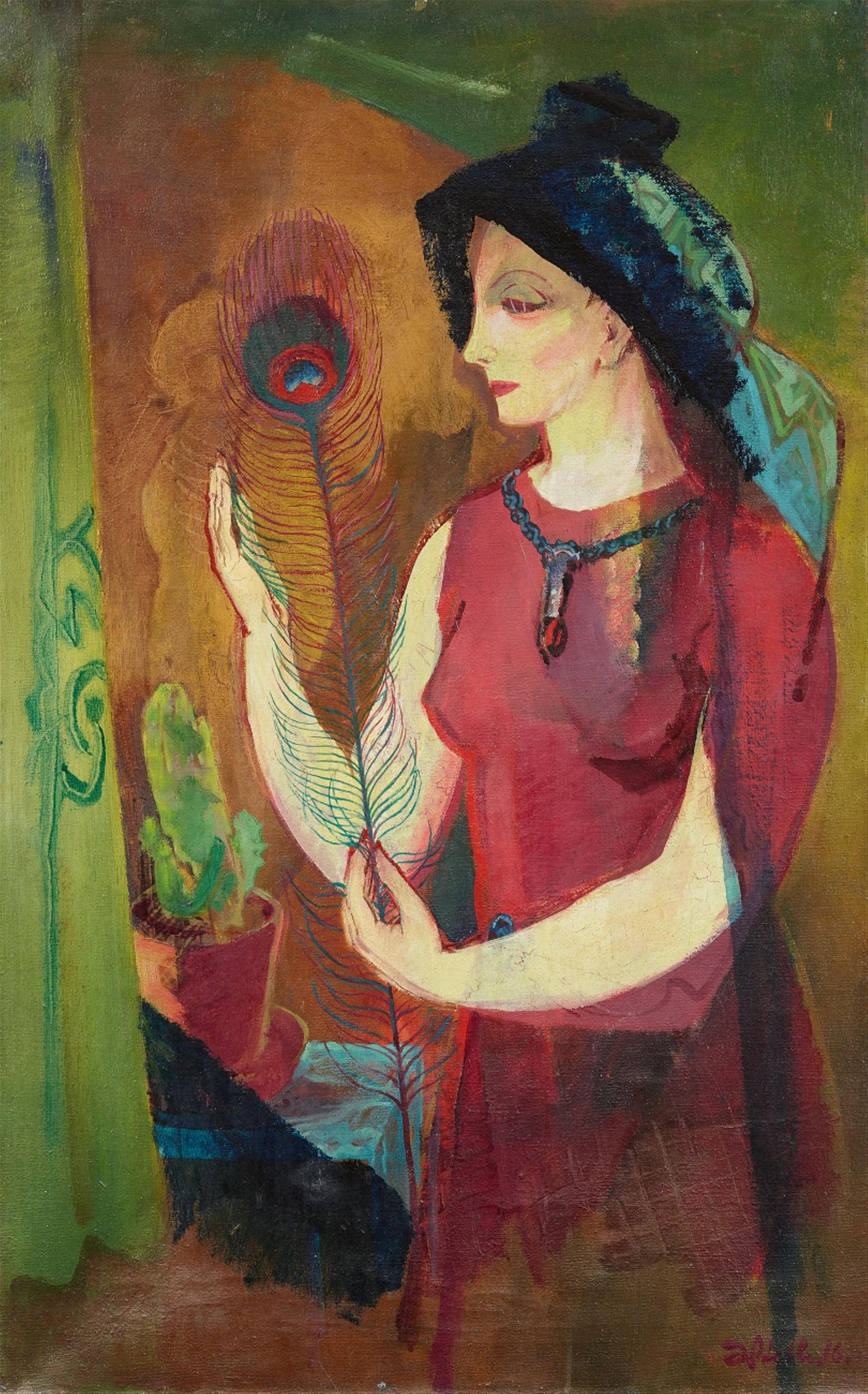 Gustav Wiethüchter - Mädchen mit Pfauenfeder