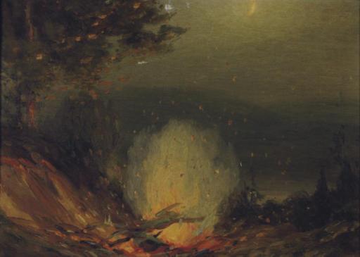 Gustave Adolph Wiegand - Fire In The Woods Under A Night Sky