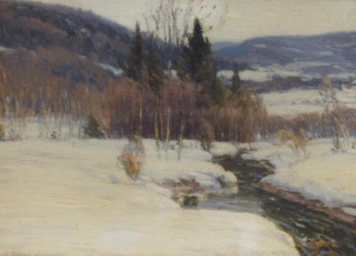 Gustave Adolph Wiegand - River Running Through A Snowy Mountainscape