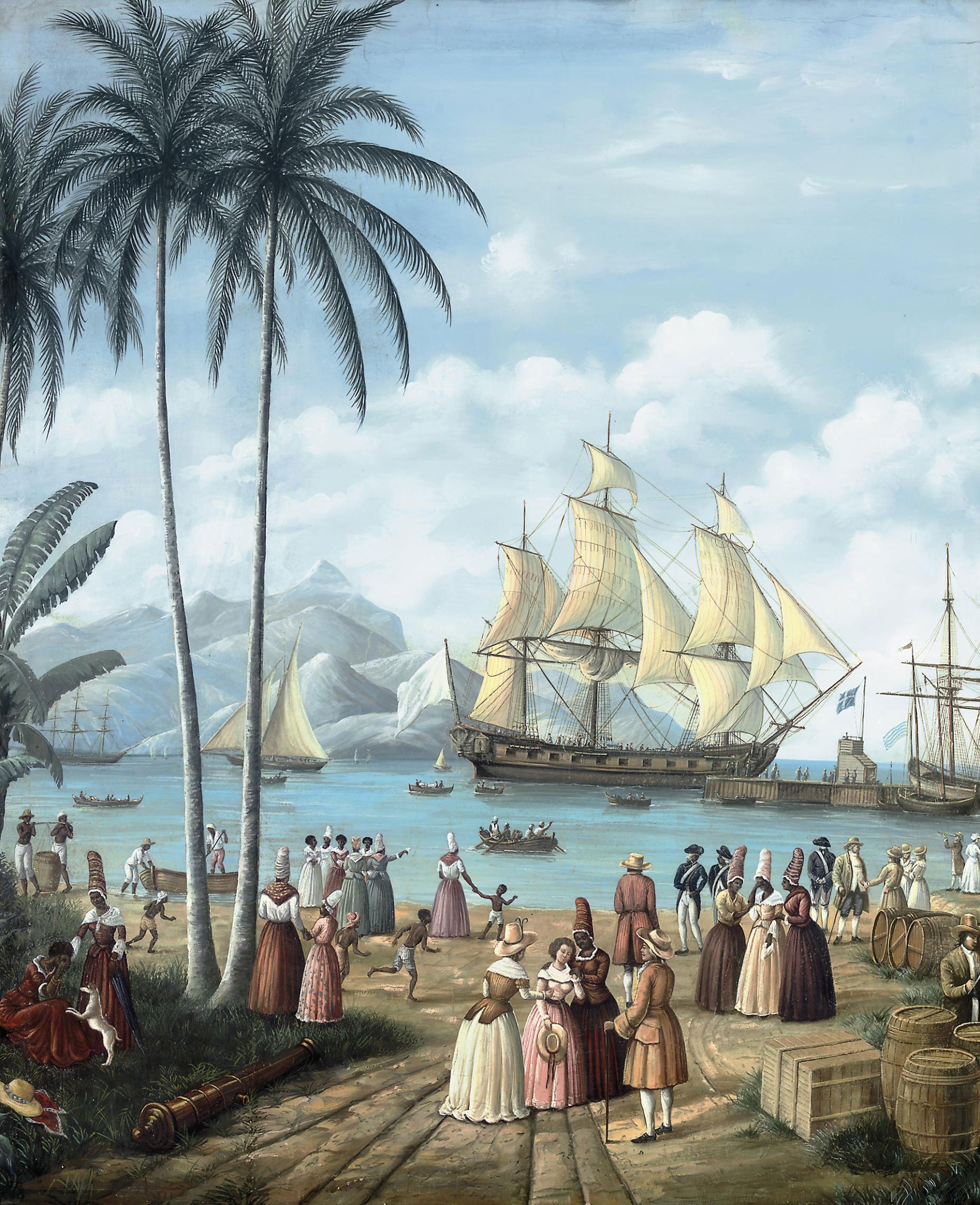 Gustave Alaux - Figures on a quayside with shipping beyond, Brazil