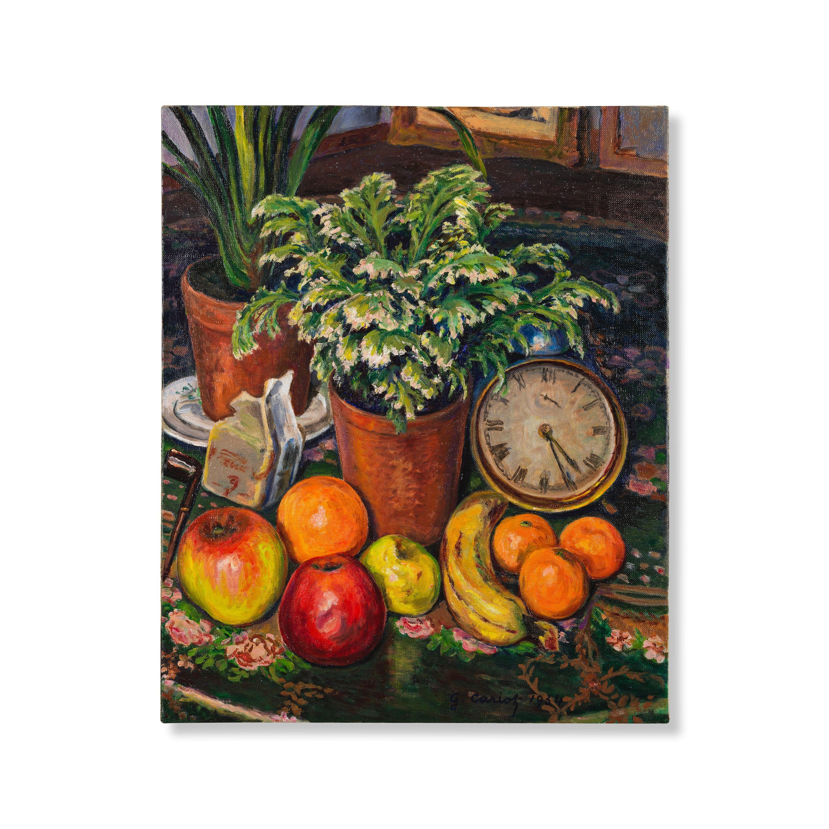 Gustave Cariot - Nature Morte au réveil et aux fruits