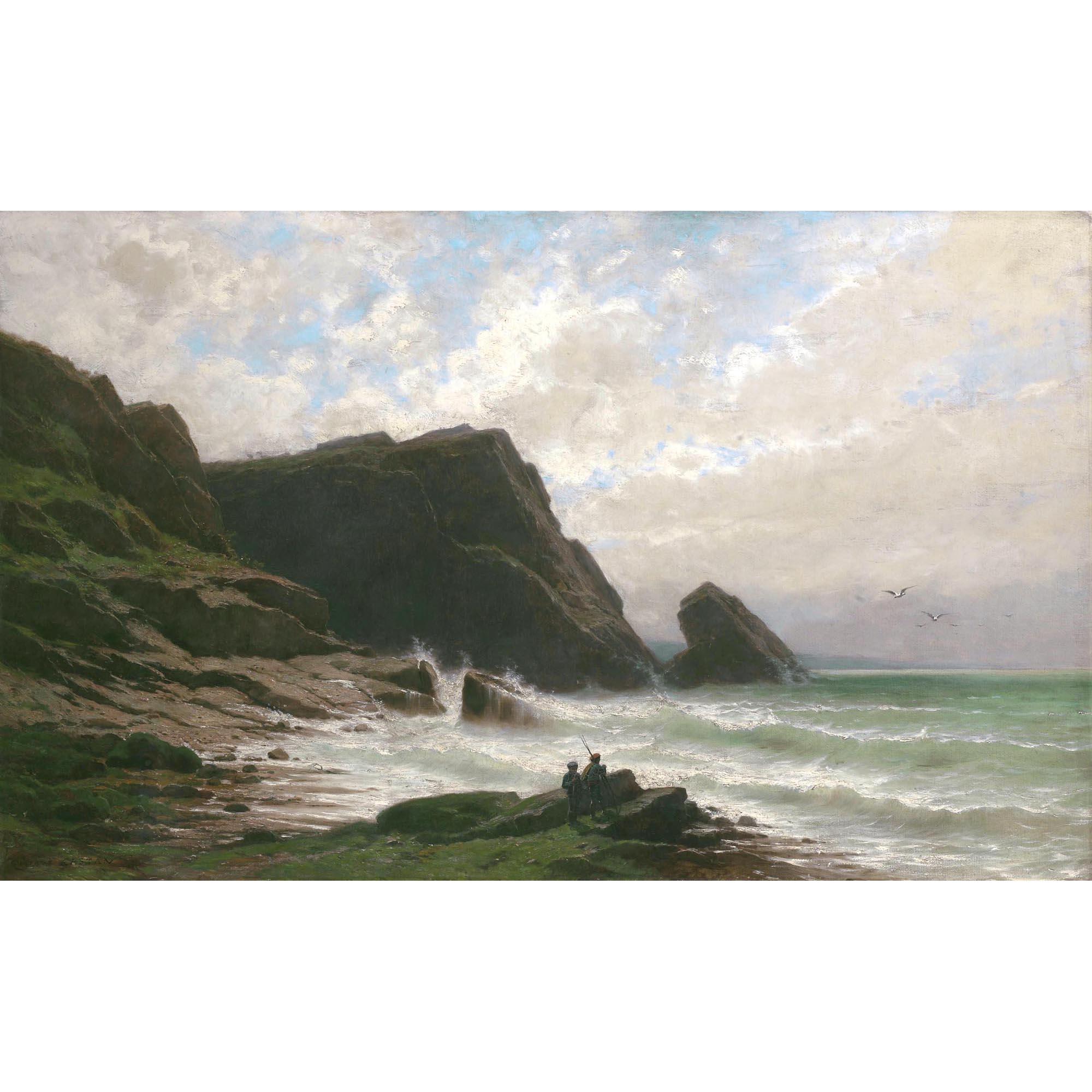 Gustave Castan - Deux Pêcheurs Au Bord Du Mer Two Fishermen At The Shore