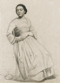 Gustave Courbet - Portrait Présumé De Virginie Binetgustave Courbet ; Portrait Of A Young Woman, Possibly Virginie Binet ; Stamped With The Studio Stamp (L.463B) Lower Left ; Black Chalk On Beige Paper