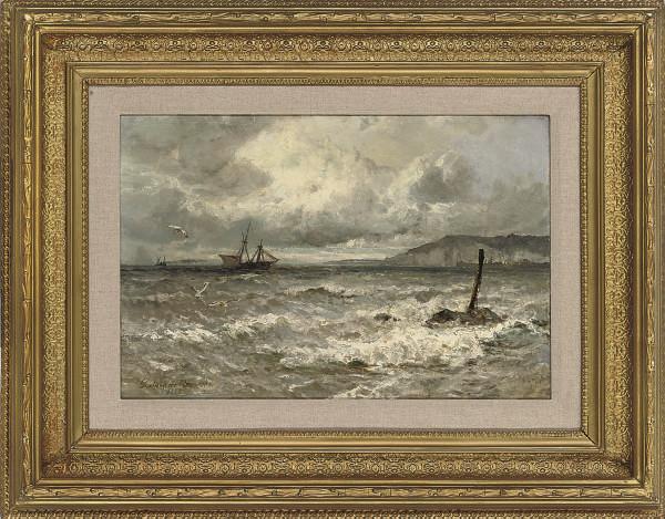 Gustave De Breanski, R.B.A. - A rough day off the Dorset coast