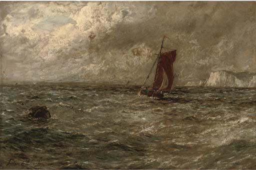 Gustave de Bréanski - A Fishing Boat Off A Coastline, In A Stormy Sea