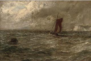 Gustave de Bréanski - A Fishing Boat Off A Coastline, In A Stormy Sea