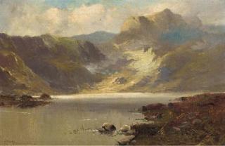 Gustave De Breanski - A sunlit loch landscape