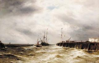 Gustave De Breanski - A trading brig under tow off Dover