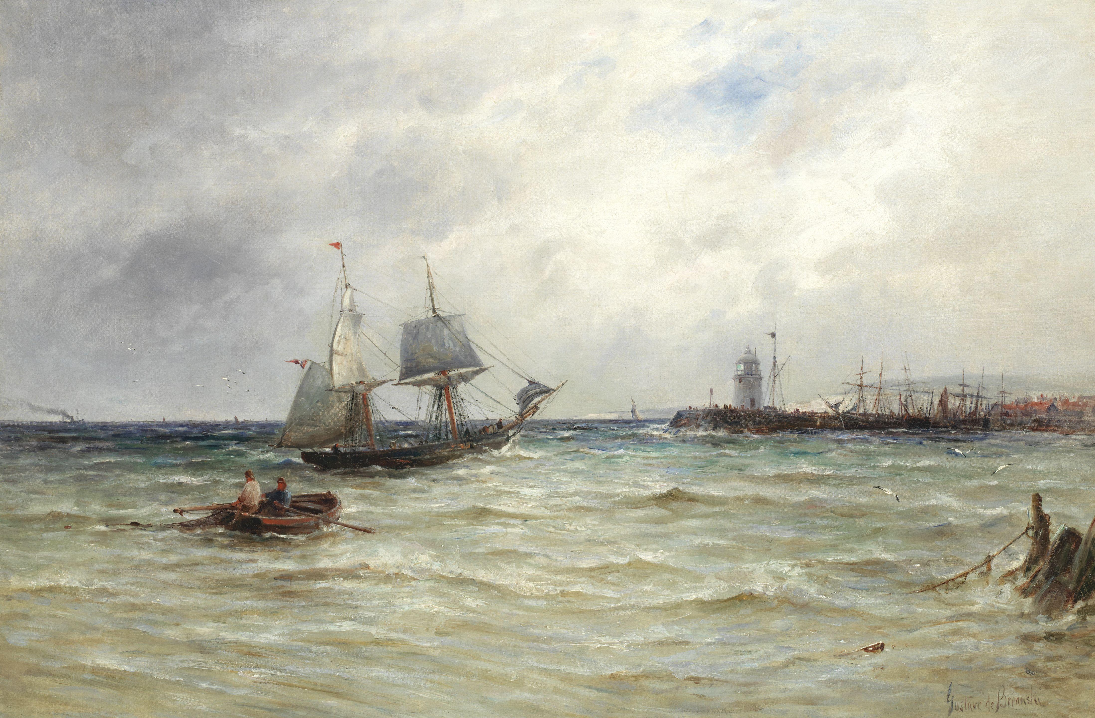 Gustave De Breanski - Boats approaching harbour