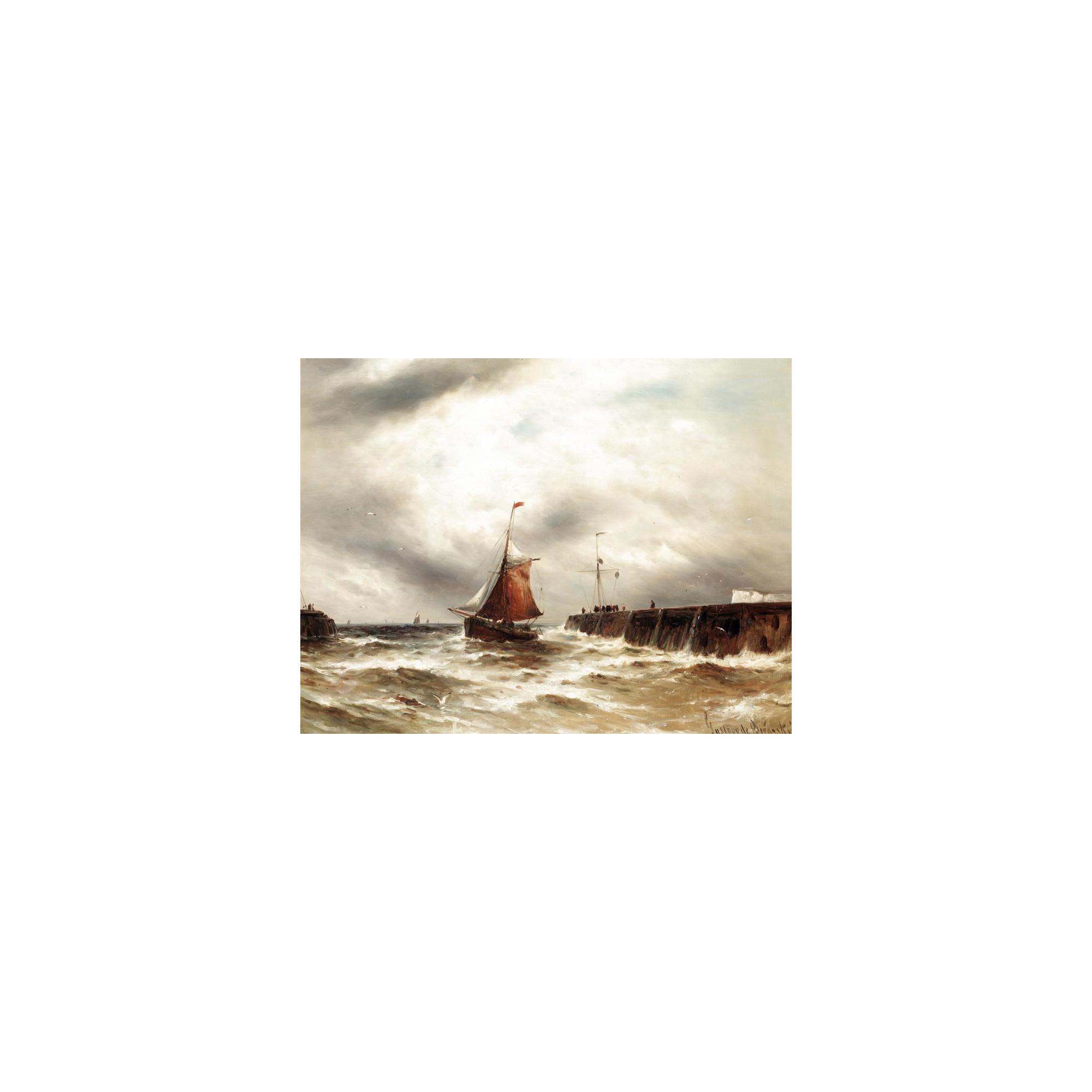 Gustave de Breanski - Bringing Home The Catch In Stormy Seas, Dover