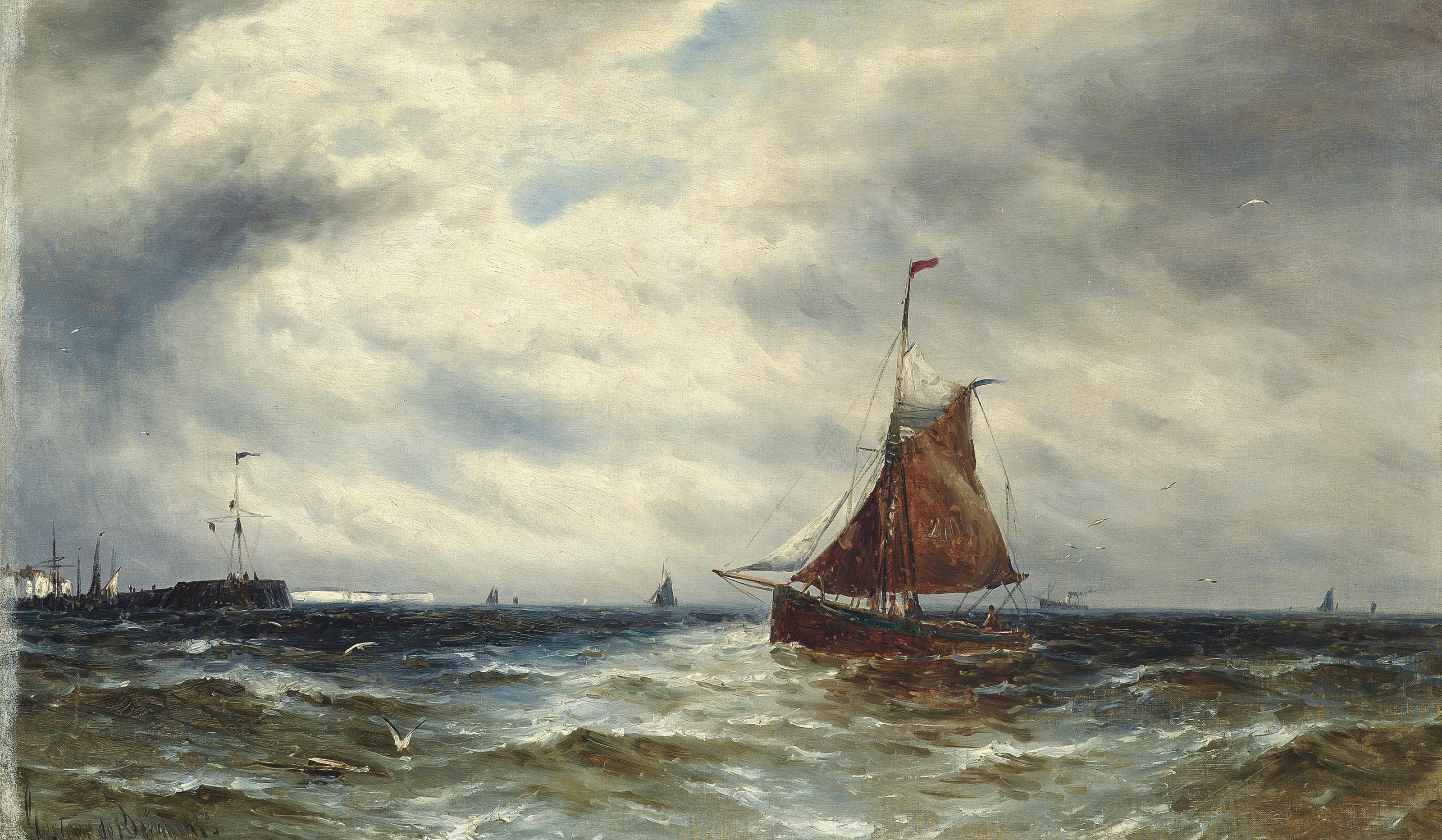 Gustave De Breanski - Fishing boats in the Channel off Newhaven