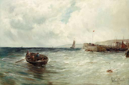 Gustave De Breanski - Fishing boats off a jetty