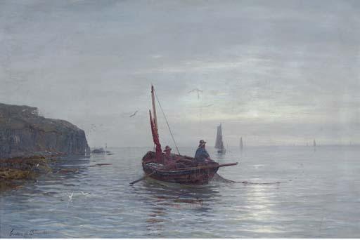 Gustave de Bréanski - Fishing Off A Coastline At Dusk