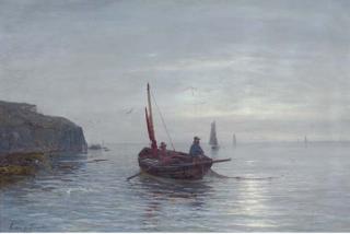 Gustave de Bréanski - Fishing Off A Coastline At Dusk