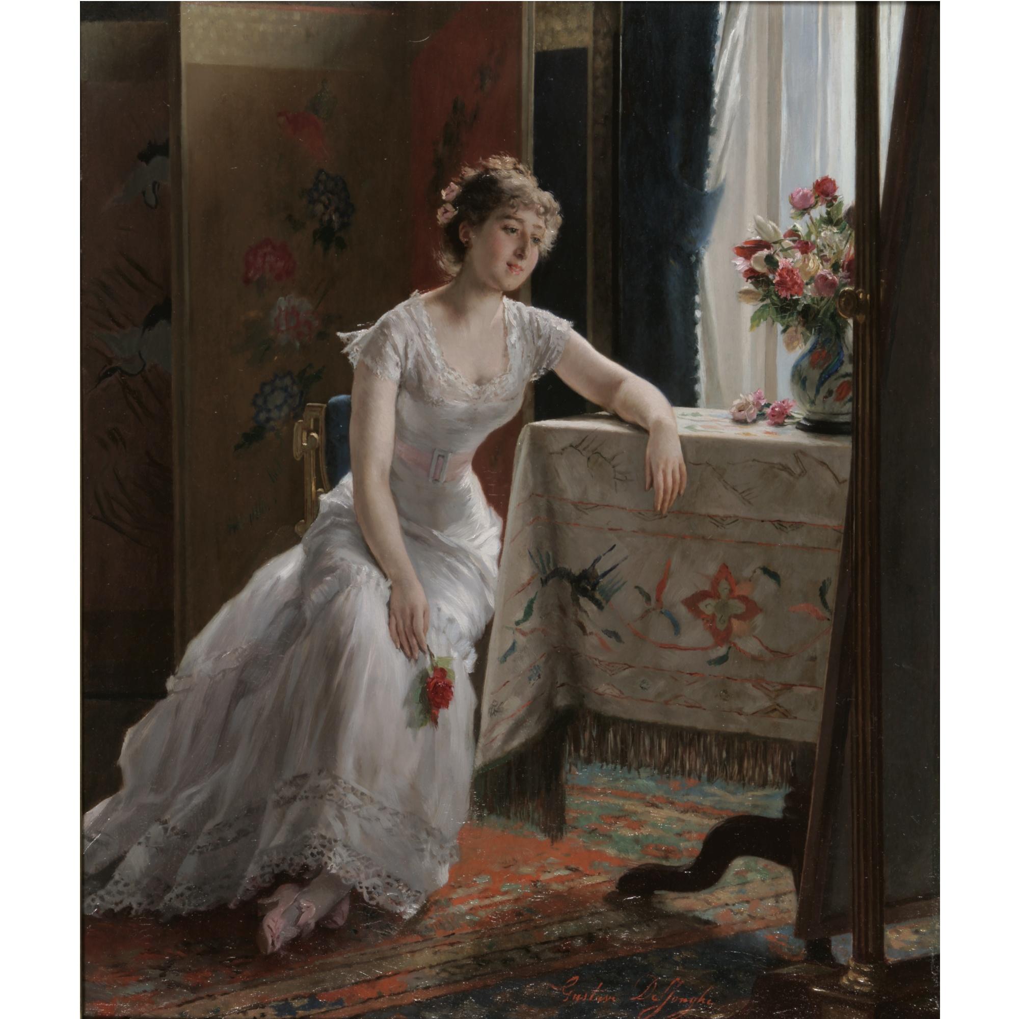 Gustave De Jonghe - Belgian girl With A Rose