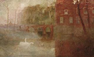 Gustave de Smet - Swans in a castle-moat, Bruges