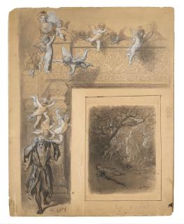 Gustave Doré - Étude Pour Médor Et Angélique Du Roland Furieux De L’Arioste (Recto) ; Esquisse D\'Une Chaire (Verso)