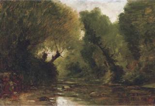 Gustave Eugéne Castan - A forest stream - a study