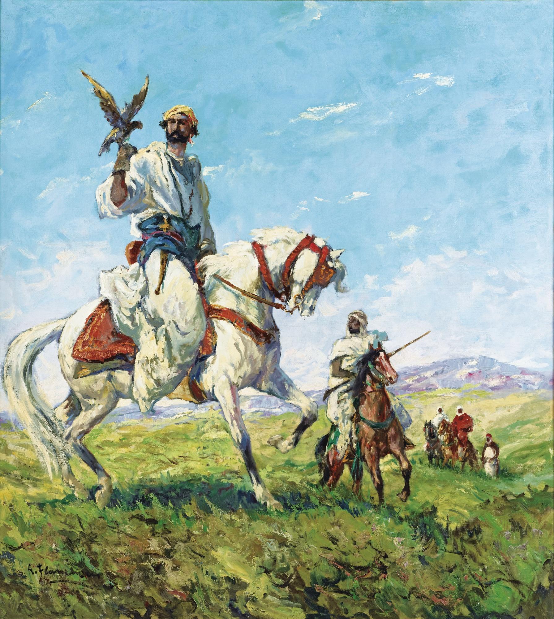 Gustave Flasschoen - La Chasse Au Faucongustave Flasschoen ; The Falcon Hunt ; Signed Lower Left ;  Oil On Canvas