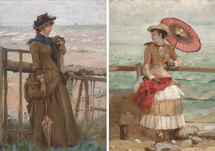Gustave-François Lasellaz - Elegantes aux bord de la mer