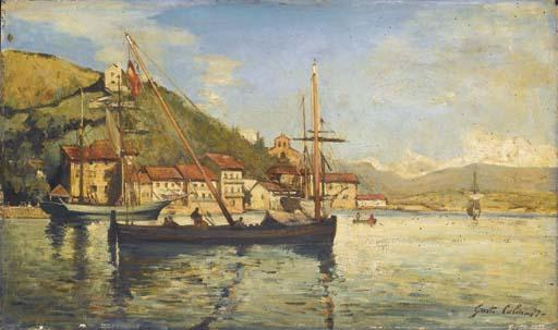 Gustave-Henri Colin - Vue du Port de Pasajes de San Juan En Espagne